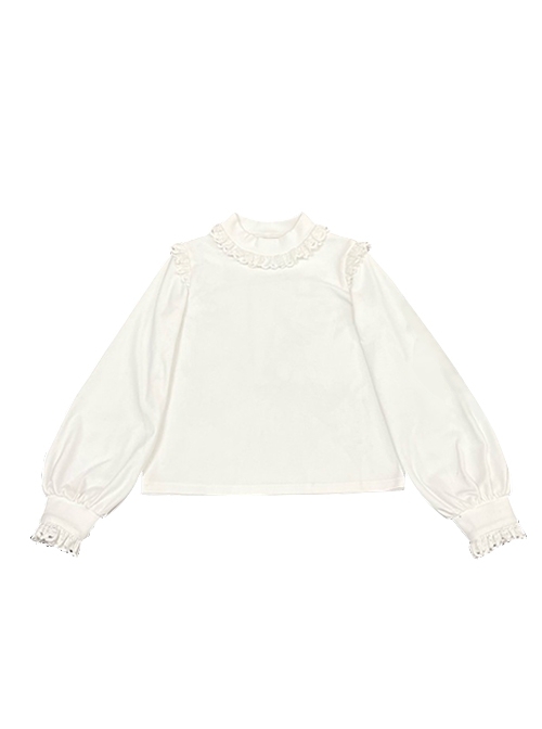 Briar Series White Knit Pleated Lace Long Sleeve Classic Lolita Inner Blouse  |  Blouses