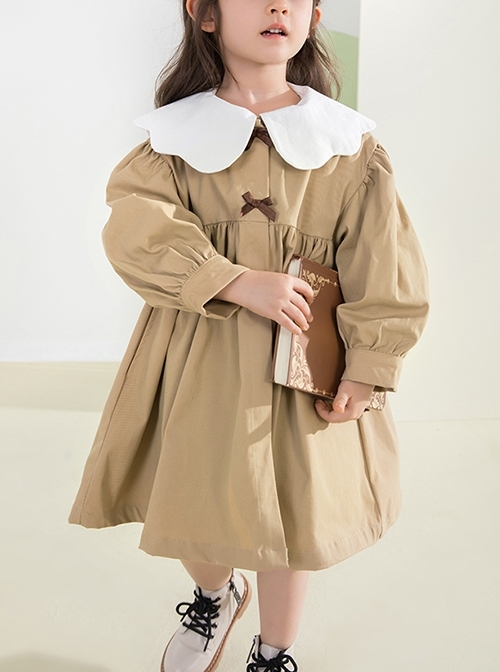 British College Style Spring Khaki Doll Collar Casual Windbreaker School Lolita Kids Long-Sleeved Coat  |  Kids Coat