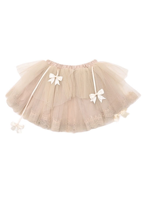 Broken Ballet Series Steampunk Apricot Bowknot Basic Versatile Puffy Gauze Sweet Lolita Petticoat Skirt  |  Skirts