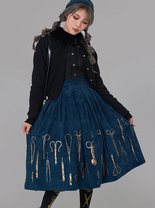 Bronze Surgical Equipment Vintage Navy Blue Classic Lolita Skirt  |  Skirts