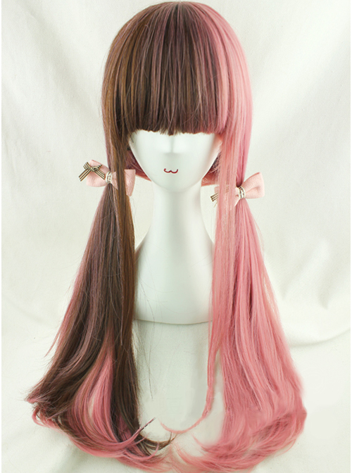 Brown And Pink Double Spelling Color Straight Hair Sweet Lolita Wigs  |  Wigs