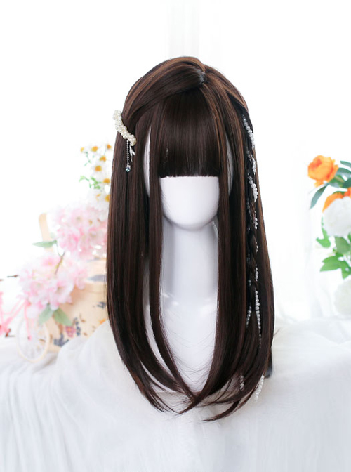 Brown Daily Style Inner Buckle Straight Wig Classic Lolita Wigs  |  Wigs