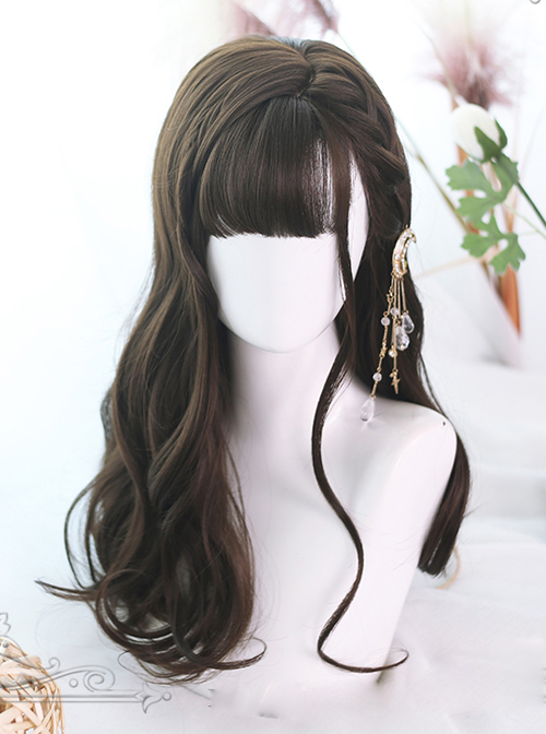 Brown Hair Bangs Long Curly Hair Classic Lolita Wigs  |  Wigs