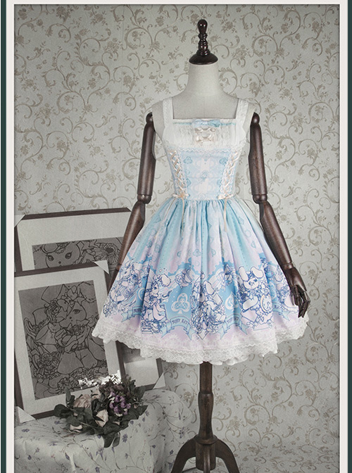 Bunny Alice printing Chiffon Lolita Sleeveless Dress Version I  |  Sweet Lolita Dresses