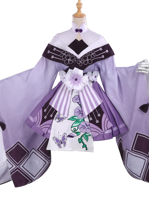 Butterfly Embroidery Cherry Blossoms Jacquard High Collar Classic Lolita Purple Kimono  |  Classic Lolita Dresses