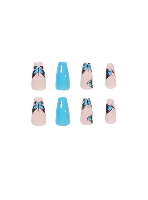 Butterfly Series Sky Blue Solid Color Butterfly Detachable Finished Disposable Manicure Nail Pieces  |  Nails