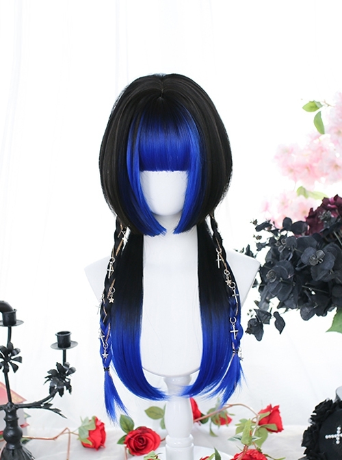 Butterfly Wings Series Blue-Black Long Straight Two Color Gradient Jellyfish Head Wig Classic Lolita Wigs  |  Wigs