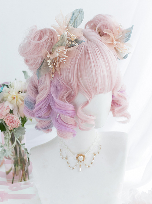 Candy Pink Gradient Short Curly Wig Sweet Lolita Wigs  |  Wigs