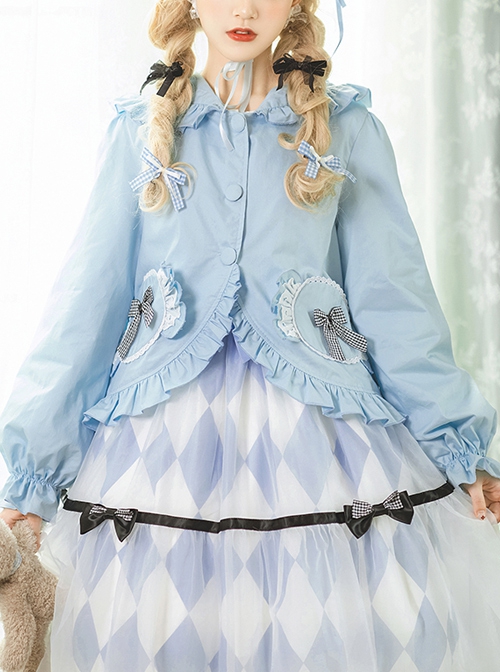 Candy Series Candy Color Cute Rabbit Ears Sweet Lolita Ruffle Hooded Puff Sleeve Short Outer Garment  |  Coat & Jacket