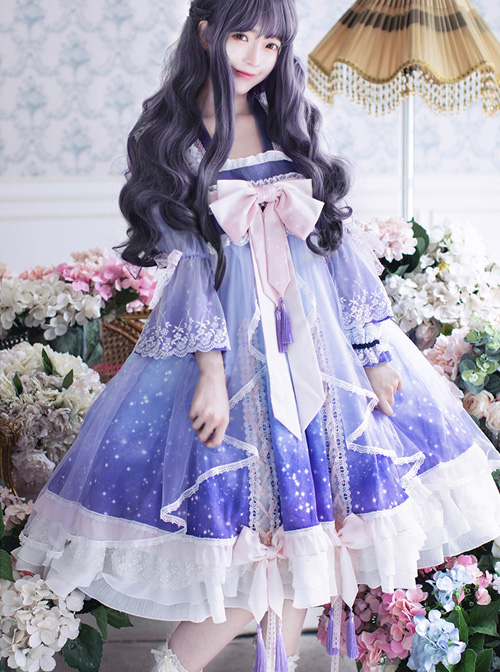 Cardcaptor Sakura Series OP Gradient Chinese Style Qi Lolita Long Sleeve Dress  |  Classic Lolita Dresses