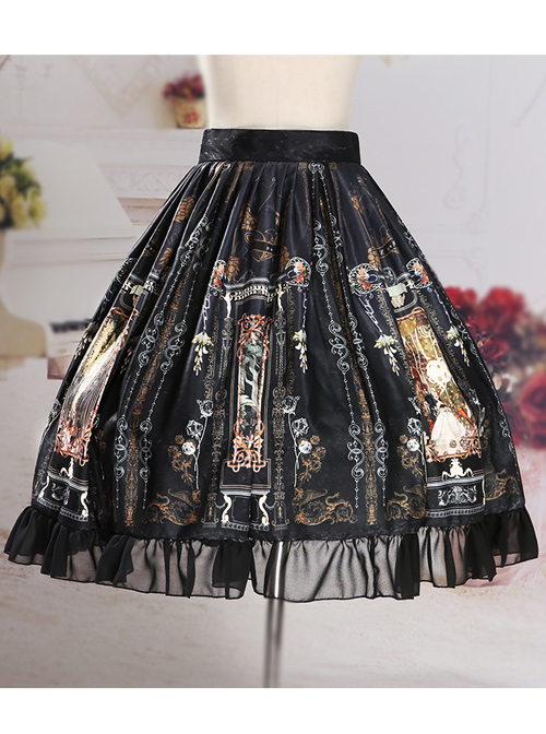 Castle Elves Series Printing Ruffles Gothic Lolita Skirt  |  Skirts