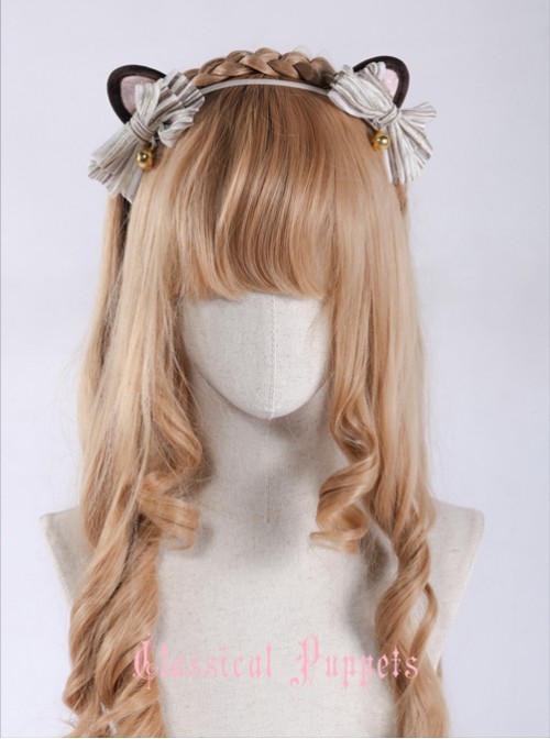 Cats Series Tabby Kitty Golden Brown Bowknot Cat Ears Lolita Head Band  |  Lolita Headbands