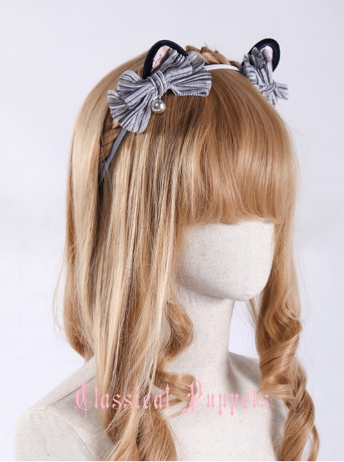 Cats Series Tabby Kitty Silver Gray Bowknot Cat Ears Lolita Head Band  |  Lolita Headbands