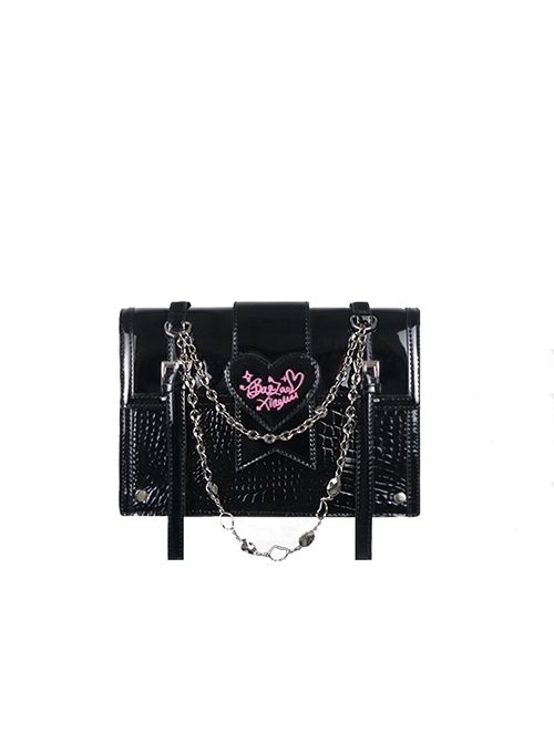 Chain Love Full Score Series Heart Imitation Crocodile Texture Subculture Sweet Cool Gothic Lolita Hot Girl Crossbody Bag  |  Lolita Bags