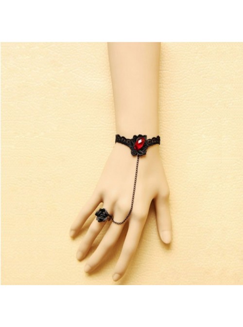 Charming Black Lace Handmade Lolita Bracelet And Ring Set  |  Lolita Wrist Straps