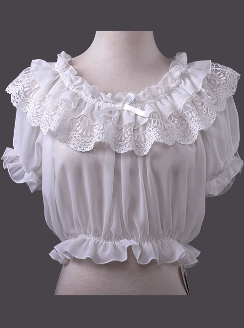 Chiffon Lace Short Puff Sleeve Lolita Short Shirt  |  Blouses