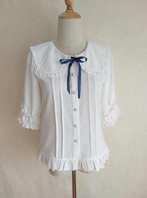 Chiffon Ruffled Lapel Daily All-Match Classic Lolita Short-Sleeved Shirt  |  Blouses