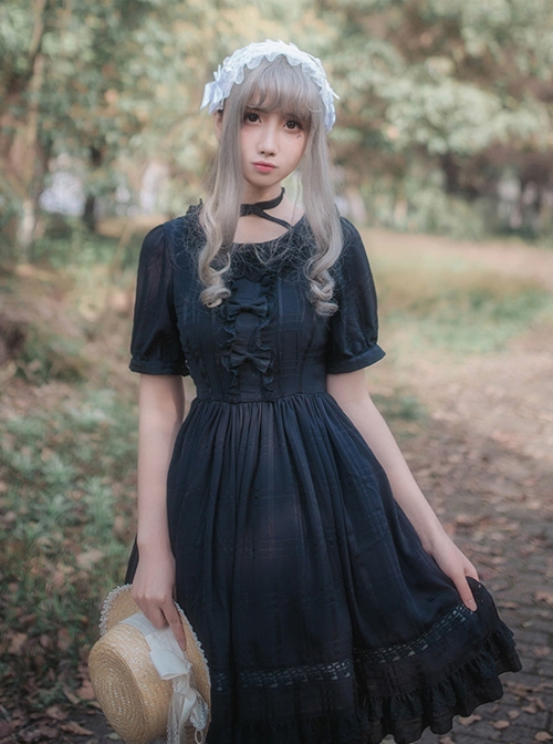 Chiffon Short Sleeves Bowknot Classic Lolita Dress  |  Classic Lolita Dresses