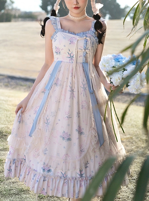 Chinese Style Elegant Floral Printing Retro Playful Summer Classic Lolita Sleeveless Dress  |  Classic Lolita Dresses