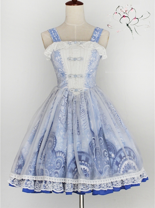 Chinese Style Embroidery Lace Qi Lolita Sleeveless Dress  |  Classic Lolita Dresses