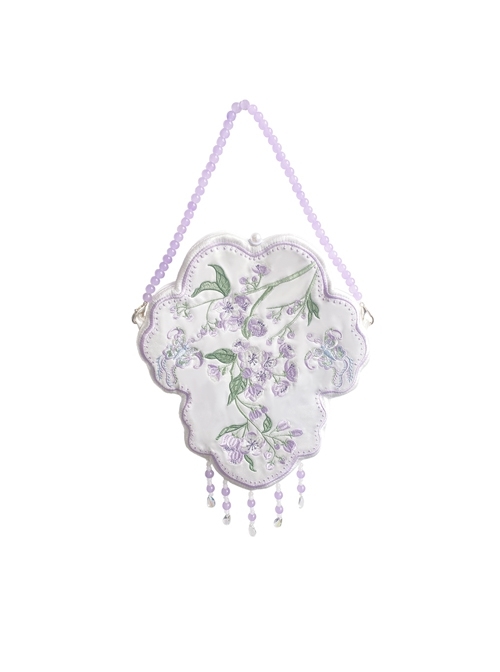 Chinese Style Hanfu Wisteria Embroidery White Purple Tassel Classic Lolita Handheld Shoulder Bag  |  Lolita Bags