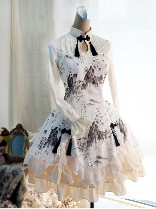 Chinese Style Peony Printing Long Sleeve Qi Lolita Dress  |  Classic Lolita Dresses