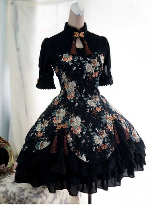 Chinese Style Peony Printing Qi Lolita Dress  |  Plus Size Lolita Dresses