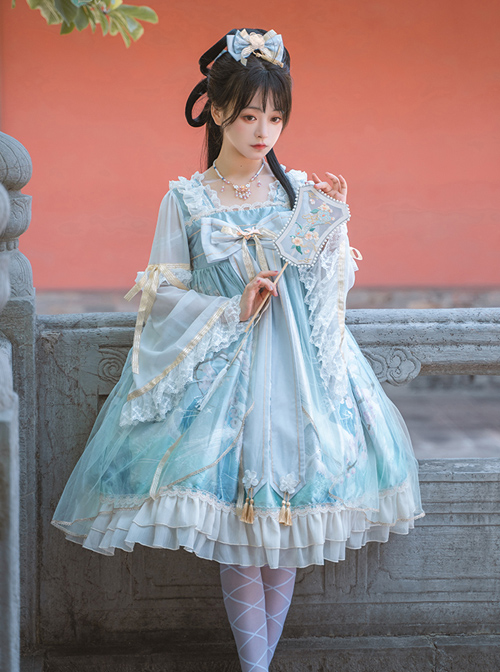 Chinese Style Red-crowned Crane Printing Classic Lolita Long Sleeve Dress  |  Classic Lolita Dresses