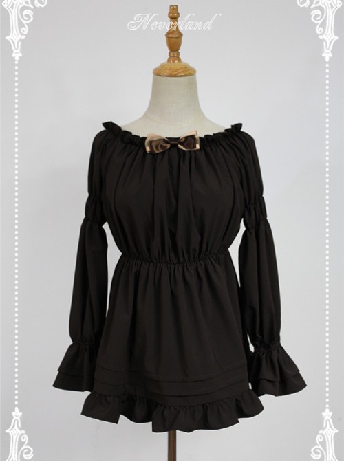 Chocolate Flare Sleeve Long Sleeve Bowknot Lolita Blouse  |  Plus Size Lolita Blouses