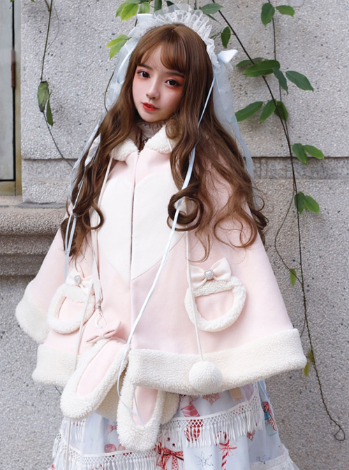 Christmas Rabbit Series Hooded Thicken Pink Sweet Lolita Cloak  |  Coat & Jacket