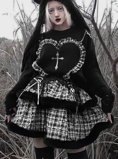 Christmas Sacrificial Night Series Gothic Snowflake Plaid Cake Skirt  |  Gothic & Punk Skirt