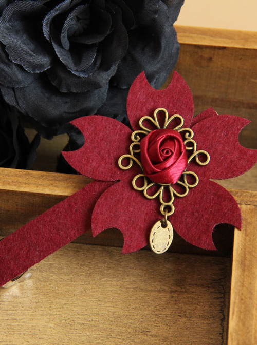 Christmas Wine Red Flower Lolita Hairpin  |  Lolita Hairpins