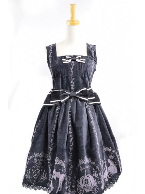 Classic Cinderella Black Cotton And Satin Lolita Dress  |  Classic Lolita Dresses