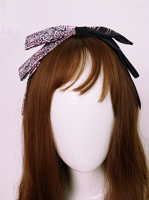 Classic Lolita Blackberry Bear Series Sweet Personality Geometric Pattern Decoration Black Pink Bow Knot Headband  |  Lolita Headbands