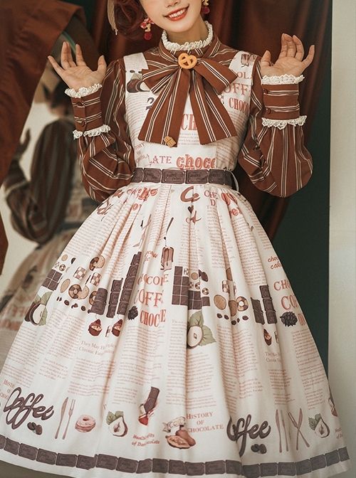 Classic Lolita Chocolate Candy Print Decoration Letter Print Cute High Waist Belt Sleeveless Dress  |  Classic Lolita Dresses