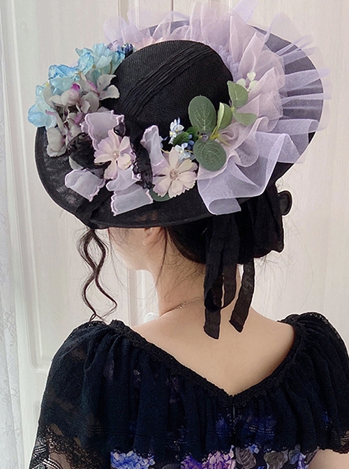 Classic Lolita Exquisite Three-Dimensional Flower Decoration Pleated Lace Elegant Flat Hat  |  Lolita Headbands