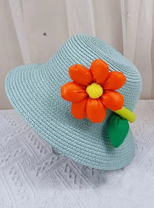 Classic Lolita Simple Dome Big Sunflower Three-Dimensional Flower Decoration Sweet Kids Straw Hat  |  Kids Headbands