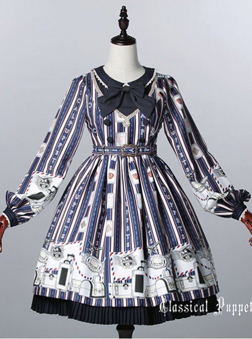 Classical doll to travel it! Blue-blue Lolita OP  |  Classic Lolita Dresses