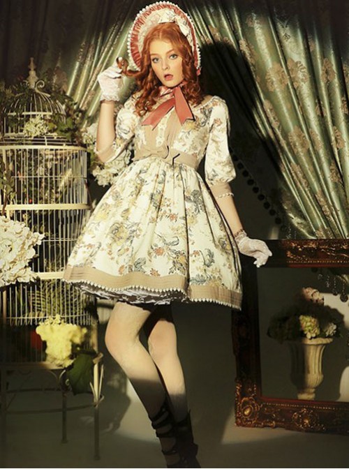 Classical Puppets,Victoria Garden~ Peter Pan Collar Classic Lolita OP Dress  |  Classic Lolita Dresses