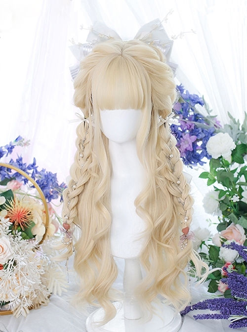 Cocoa Series Gentle Golden Qi Bangs Daily Long Curly Hair Classic Lolita Wig  |  Wigs