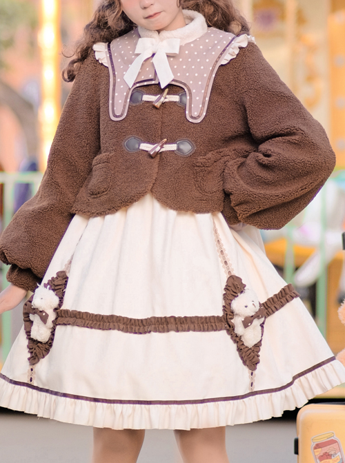 Coffee Bears Series Brown Cute Sweet Lolita Autumn Winter Sheep Horn Buttons Woolen Short Coat  |  Coat & Jacket