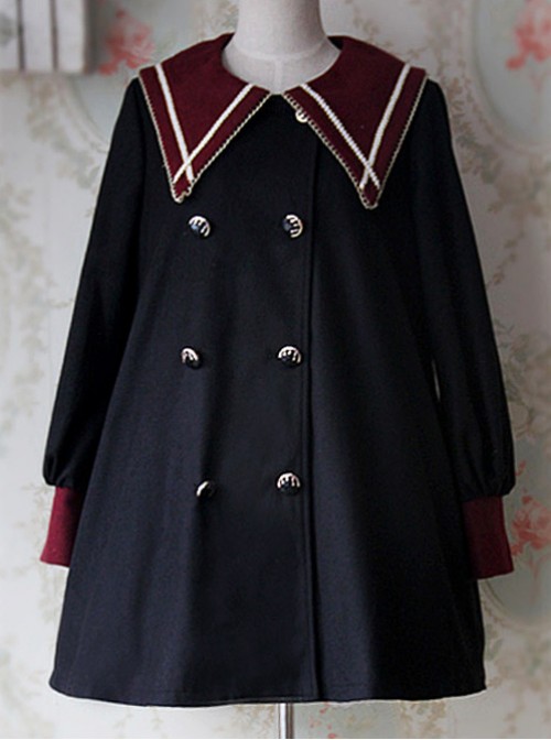 College Style Black Pointed Collar Lolita Thickened Coat  |  Coat & Jacket