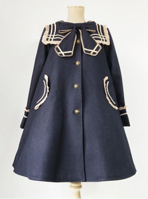 College Style Bowknot Navy Blue Navy Collar Lolita Coat  |  Coat & Jacket