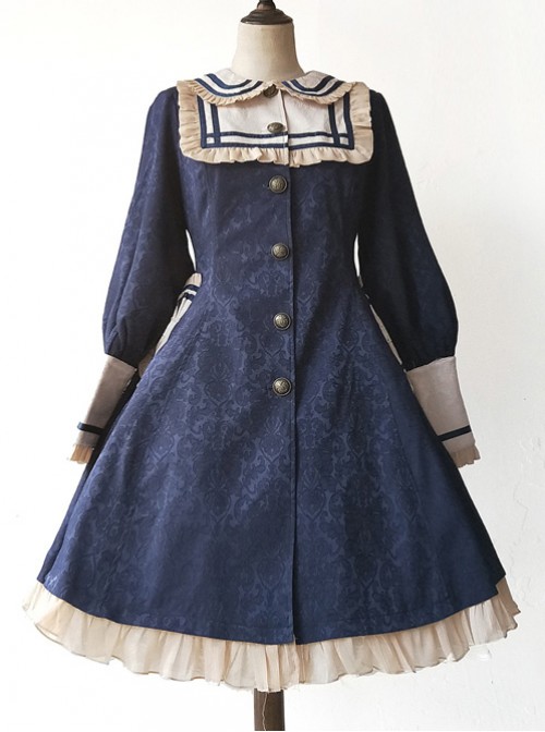 College Style Doll Collar Dark Blue Lolita Wind Coat  |  Coat & Jacket