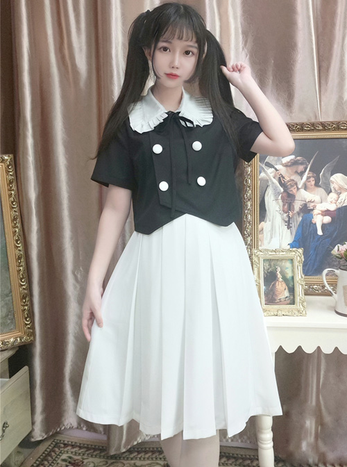 College Style Pure White Lolita Pleated Skirt  |  Skirts