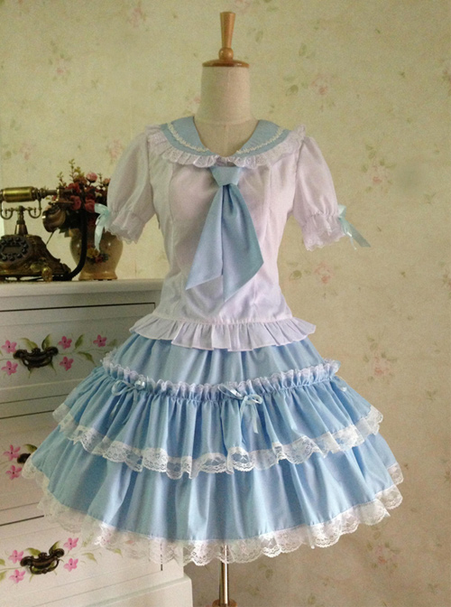 College Style  Sweet Lolita Sailor Shirt And Skirt Set  |  Skirts