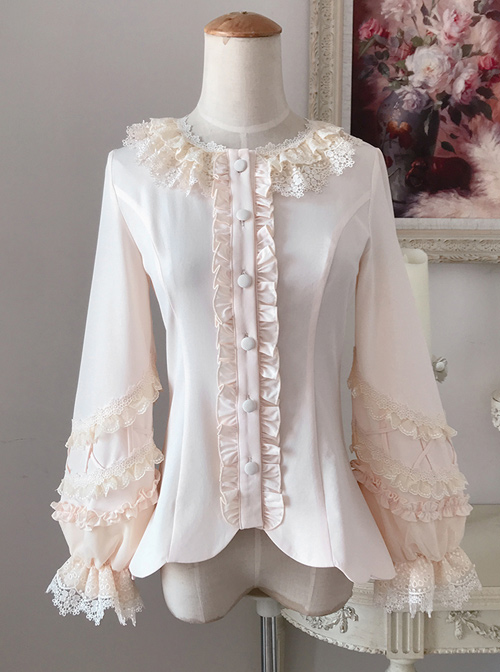 Colored Glaze Fence Series Petal Hem Classic Lolita Lace Long Sleeve Shirt  |  Blouses