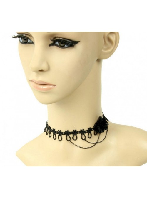 Concise Black Floral Metal Chain Lolita Necklace  |  Lolita Necklaces