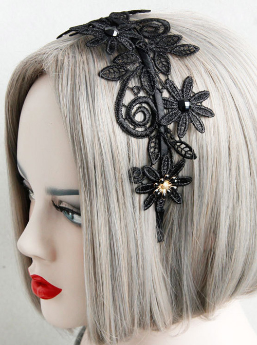 Concise Black Lace Gothic Lolita Headband  |  Lolita Headbands