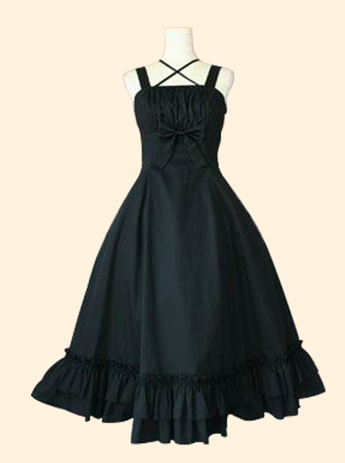 Concise Middle-waisted Classic Lolita Sling Long Dress  |  Classic Lolita Dresses